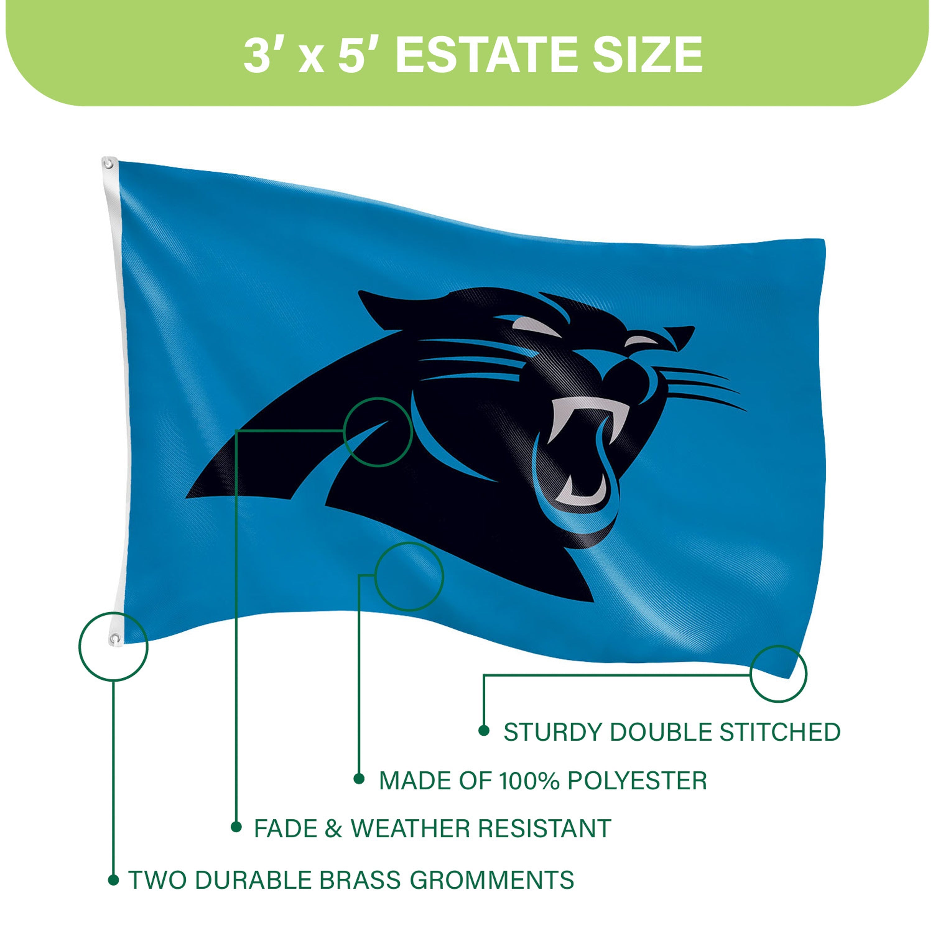 3'x5' Single Sided Flag w/ 2 Grommets, Carolina Panthers