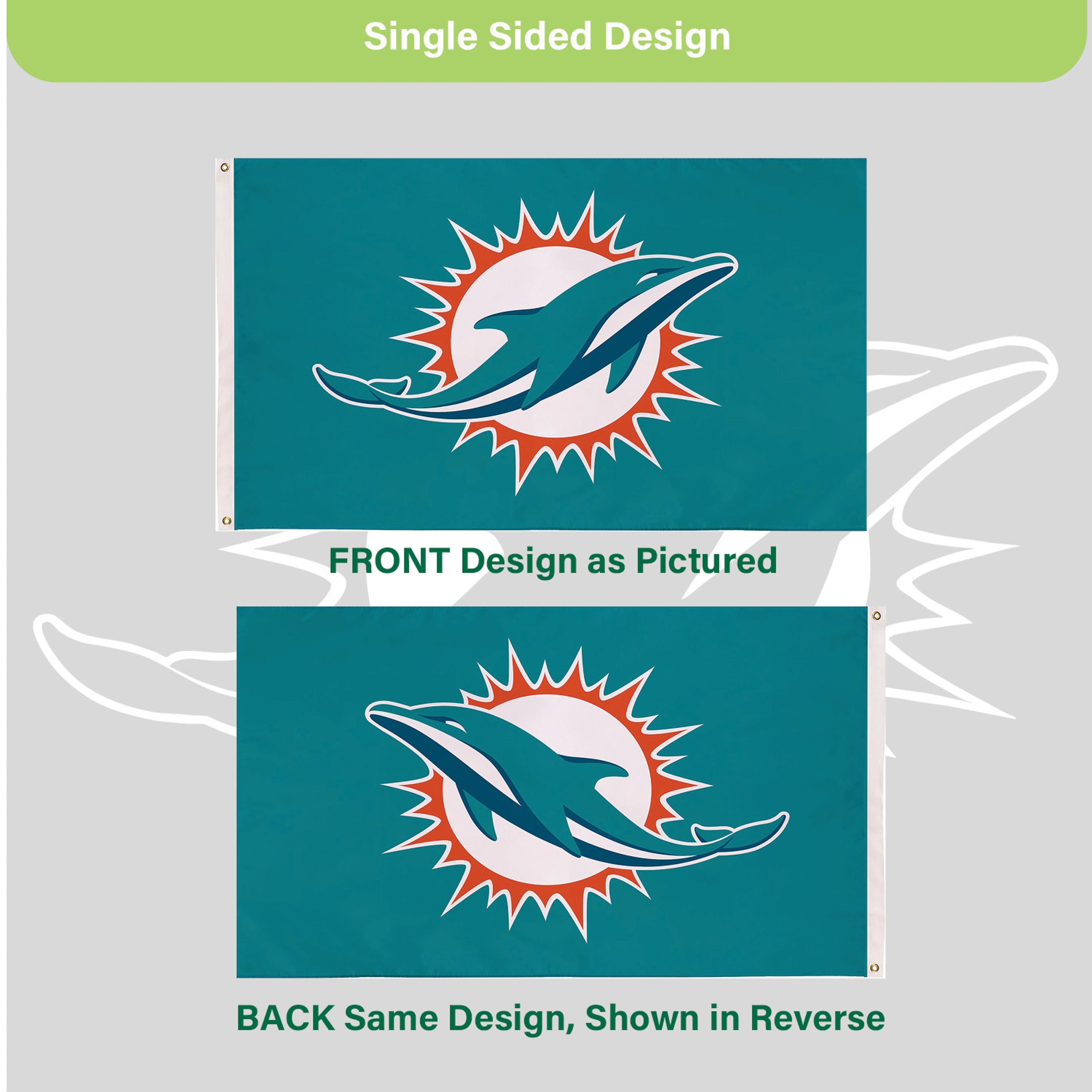 Miami Dolphins Single Sided Flag with 2 Grommets, 3'x5'