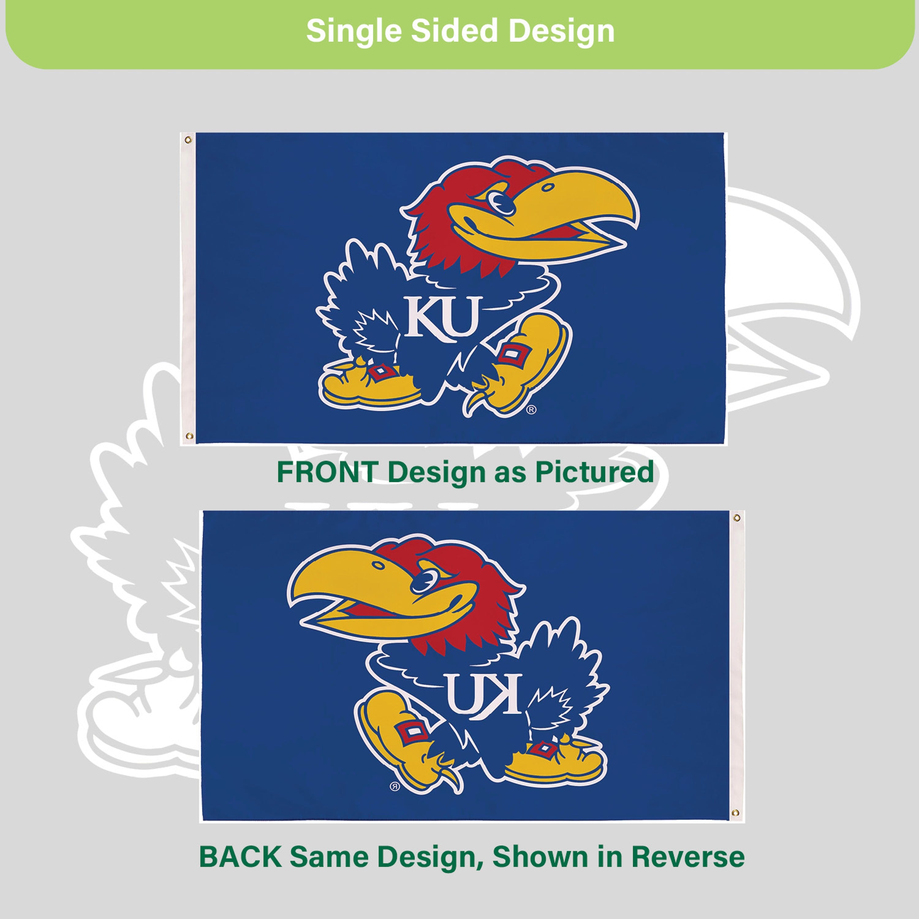 University of Kansas Single Sided Estate Flag with 2 Grommets, 3'x5'