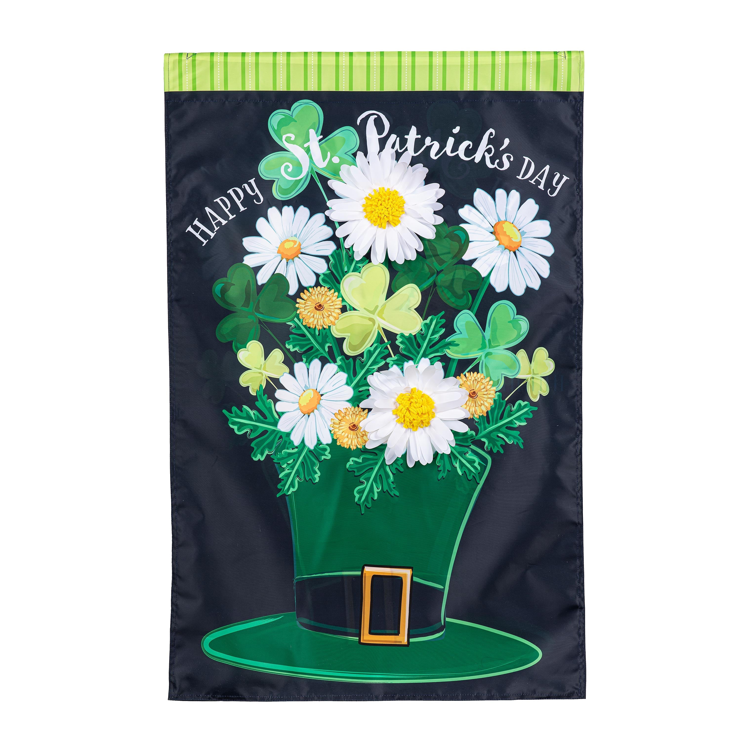 Happy St. Patrick's Day Floral Hat Applique House Flag