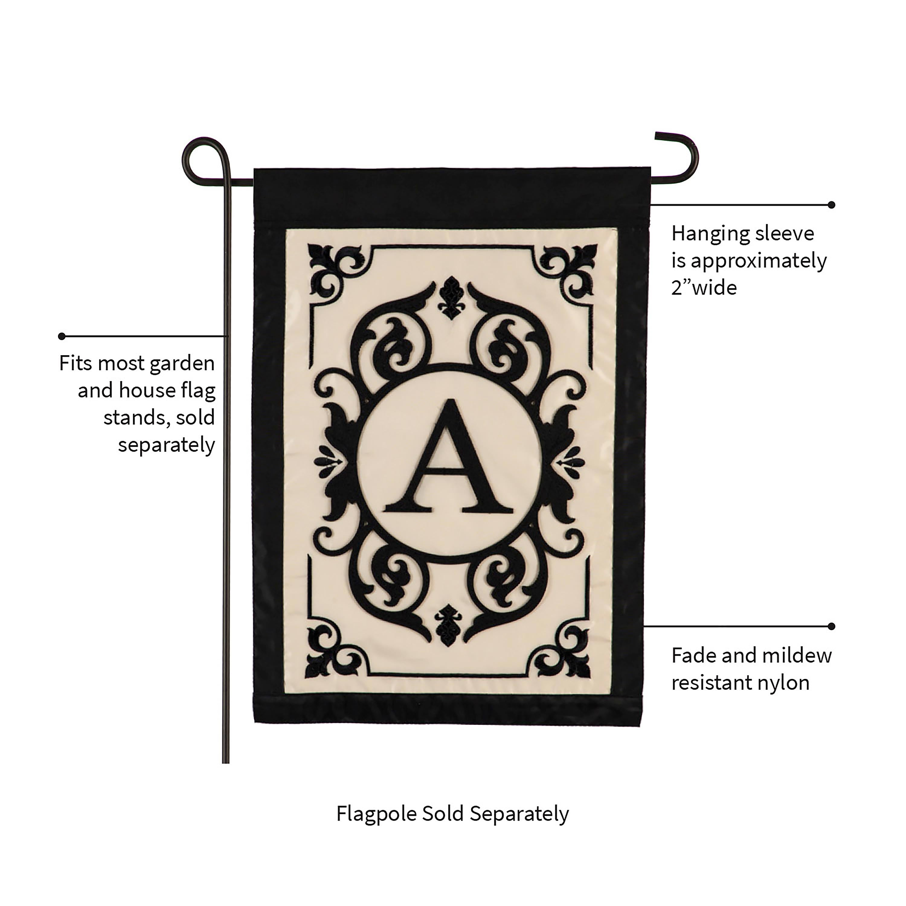Cambridge Monogram Garden Applique Flag, Letter A