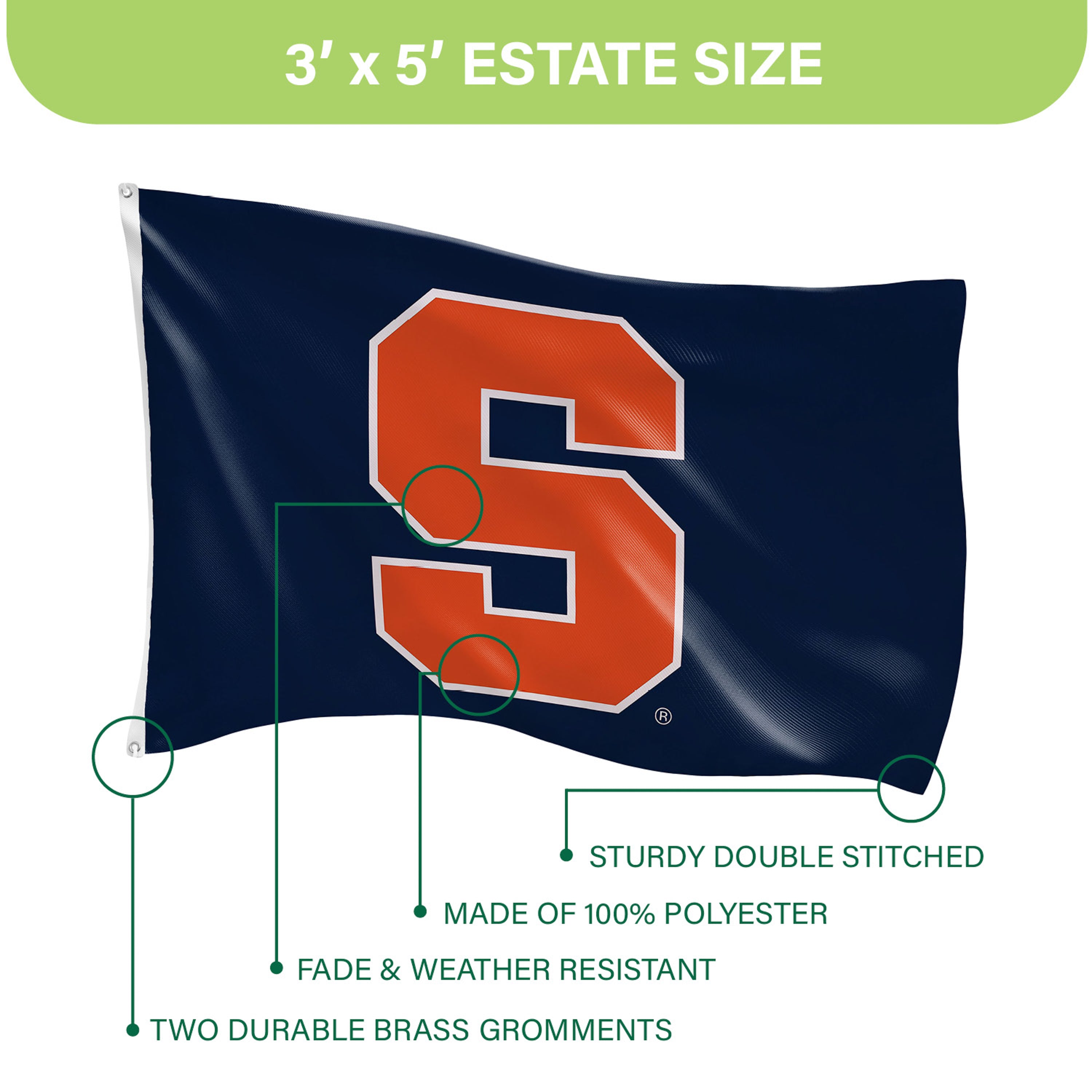 Syracuse University Single Sided Estate Flag with 2 Grommets, 3'x5'