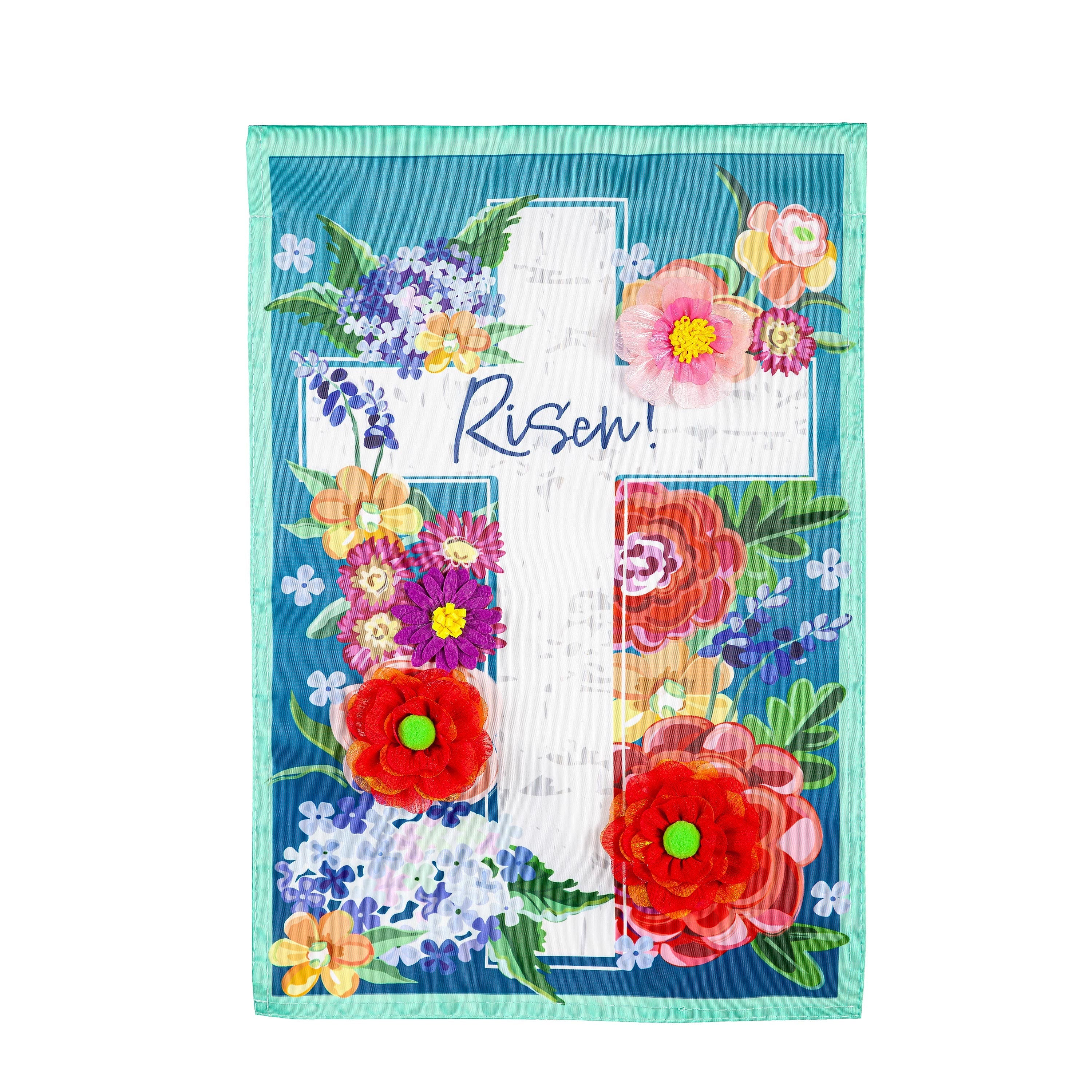 Floral Easter Cross Applique Garden Flag
