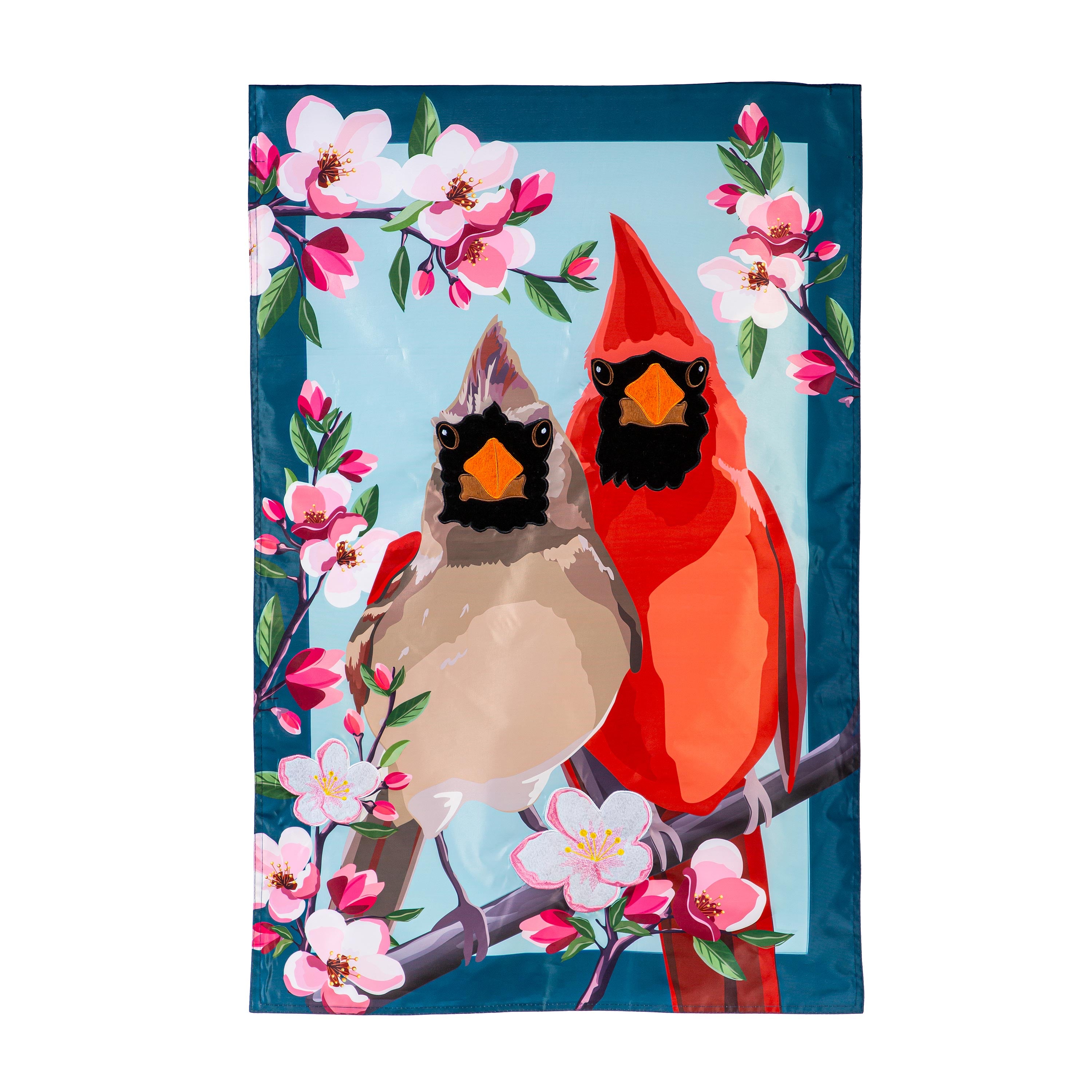 Cardinal Couple Applique House Flag