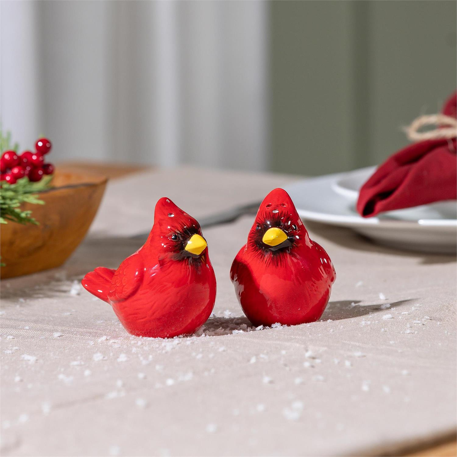 Snowbirds Salt and Pepper Shakers Ceramic Cardinal