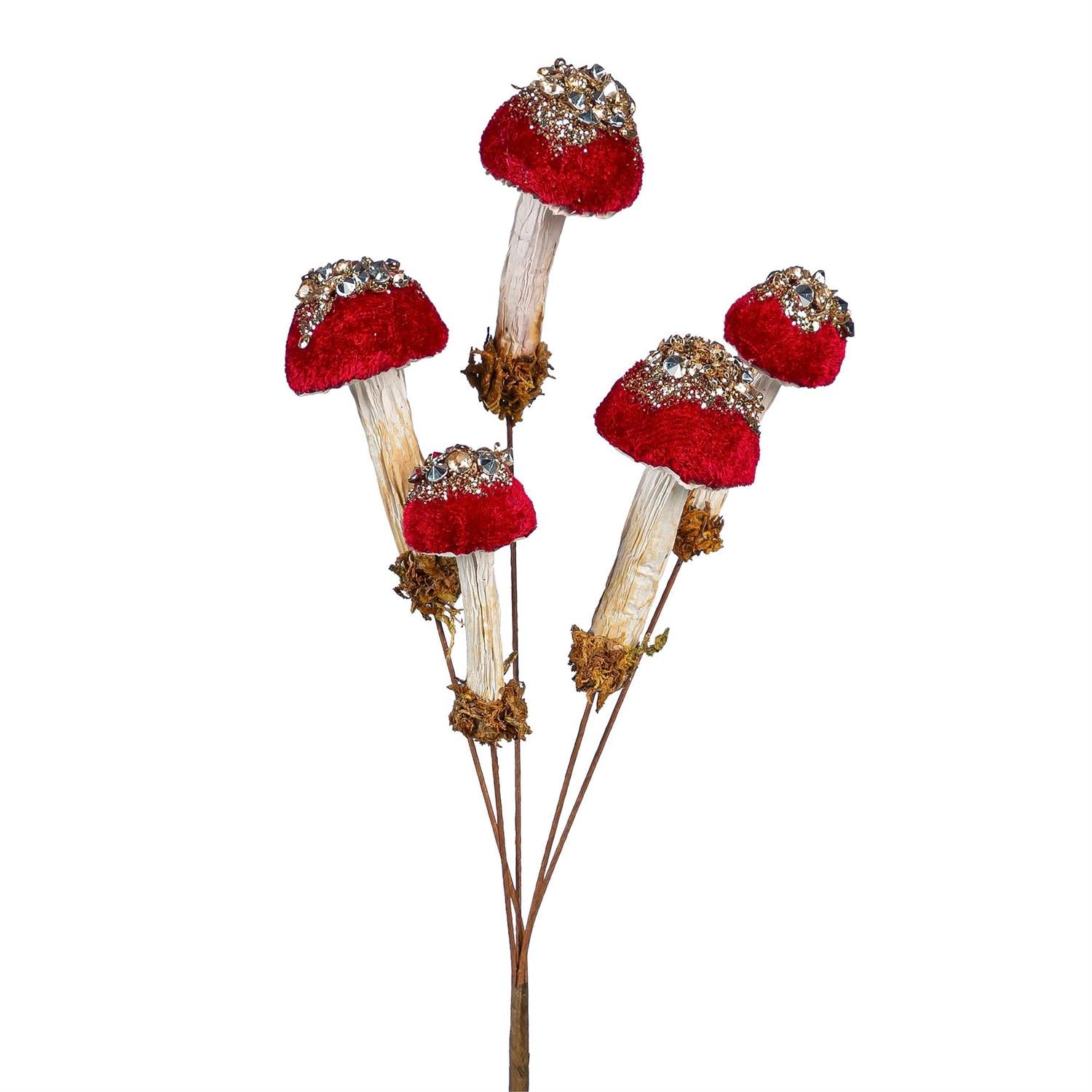 Woodland Stem Pick Mushroom with Glitter, 13"