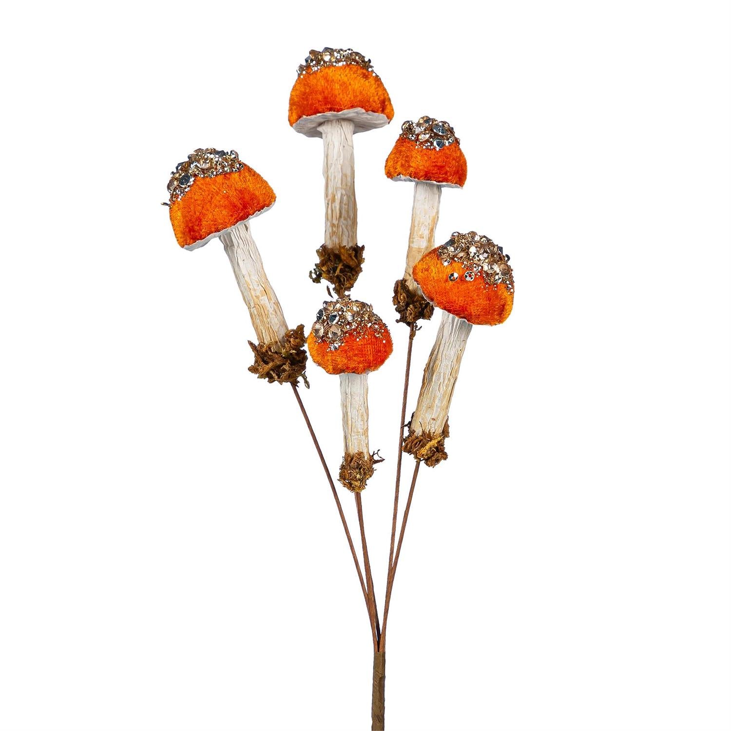 Woodland Stem Pick Mushroom with Glitter, 13"