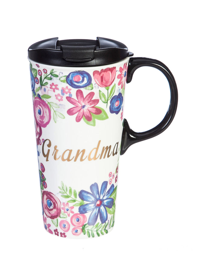 Floral 17 oz. Ceramic Travel Cup in Gift Box, Grandma