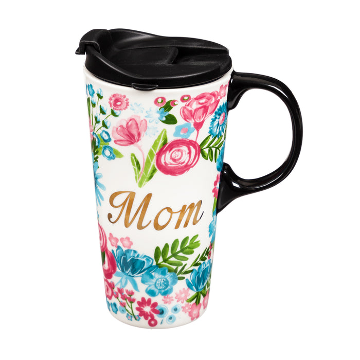 Floral 17 oz. Ceramic Travel Cup in Gift Box, Mom