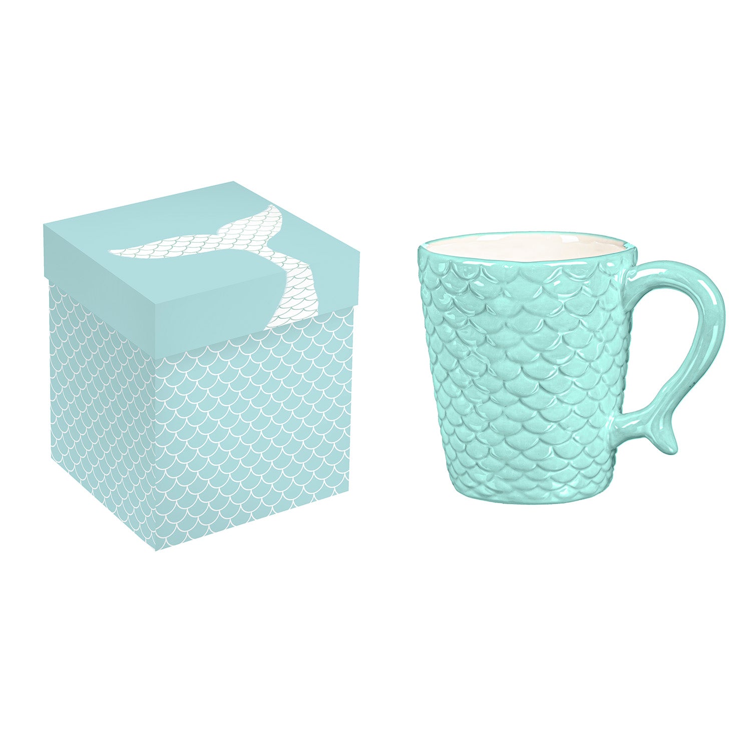 21oz Ceramic Cup with Pearl Glazing & Gift Box, Blue, Mermaid Scales - A. Dodson's