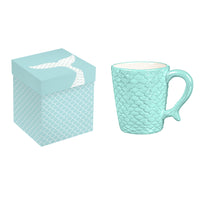 21oz Ceramic Cup with Pearl Glazing & Gift Box, Blue, Mermaid Scales