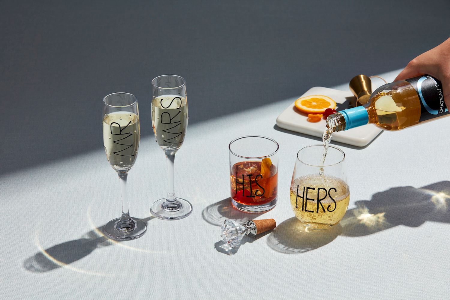 His & Hers Glass & Stopper Sets By Mud Pie