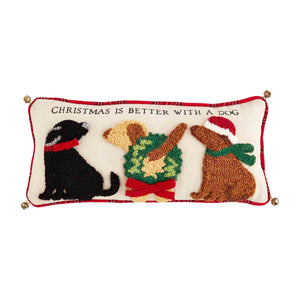 CHRISTMAS HOOKED DOG PILLOW - BY MUD PIE