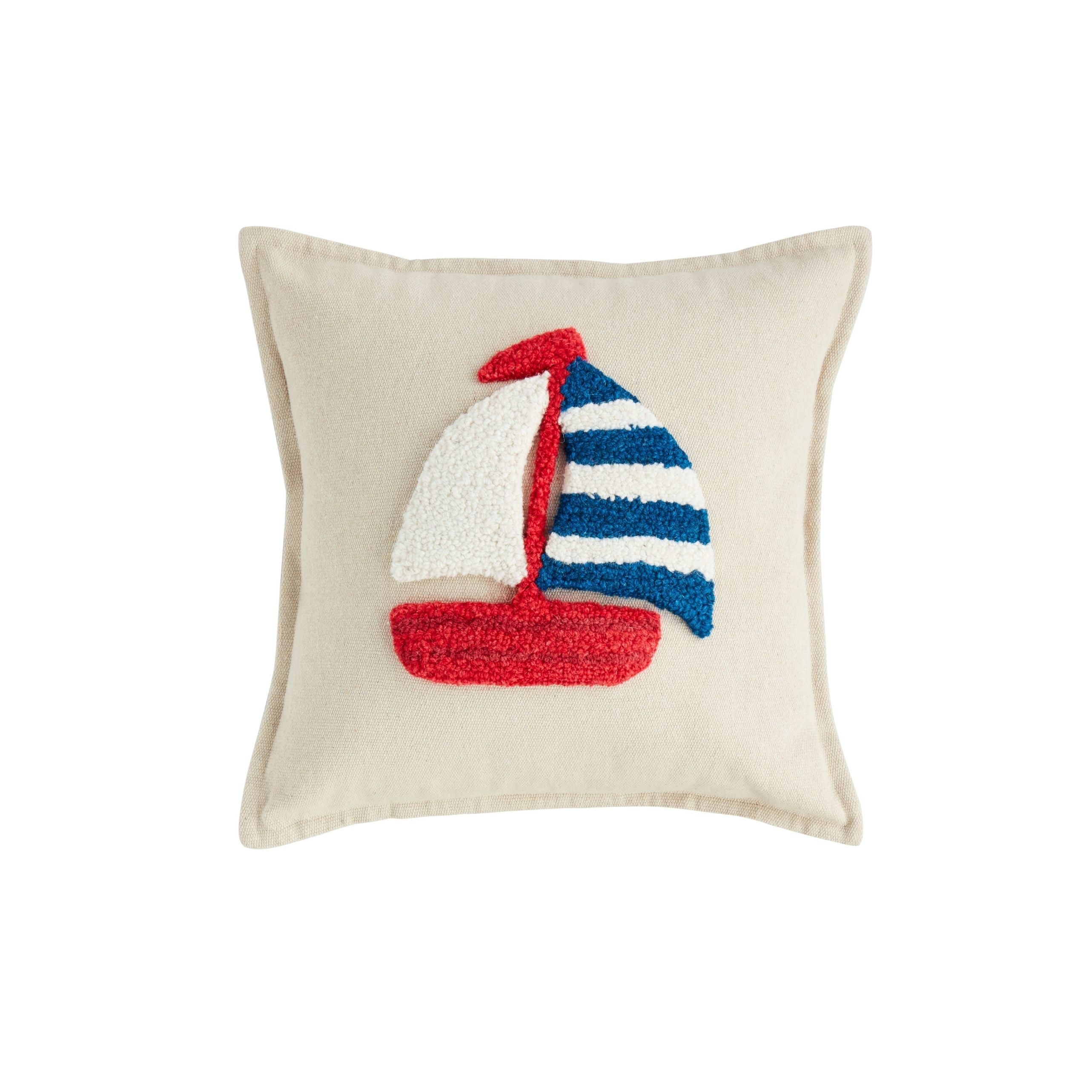 Sailboat Lake Tufted Pillow By Mud Pie