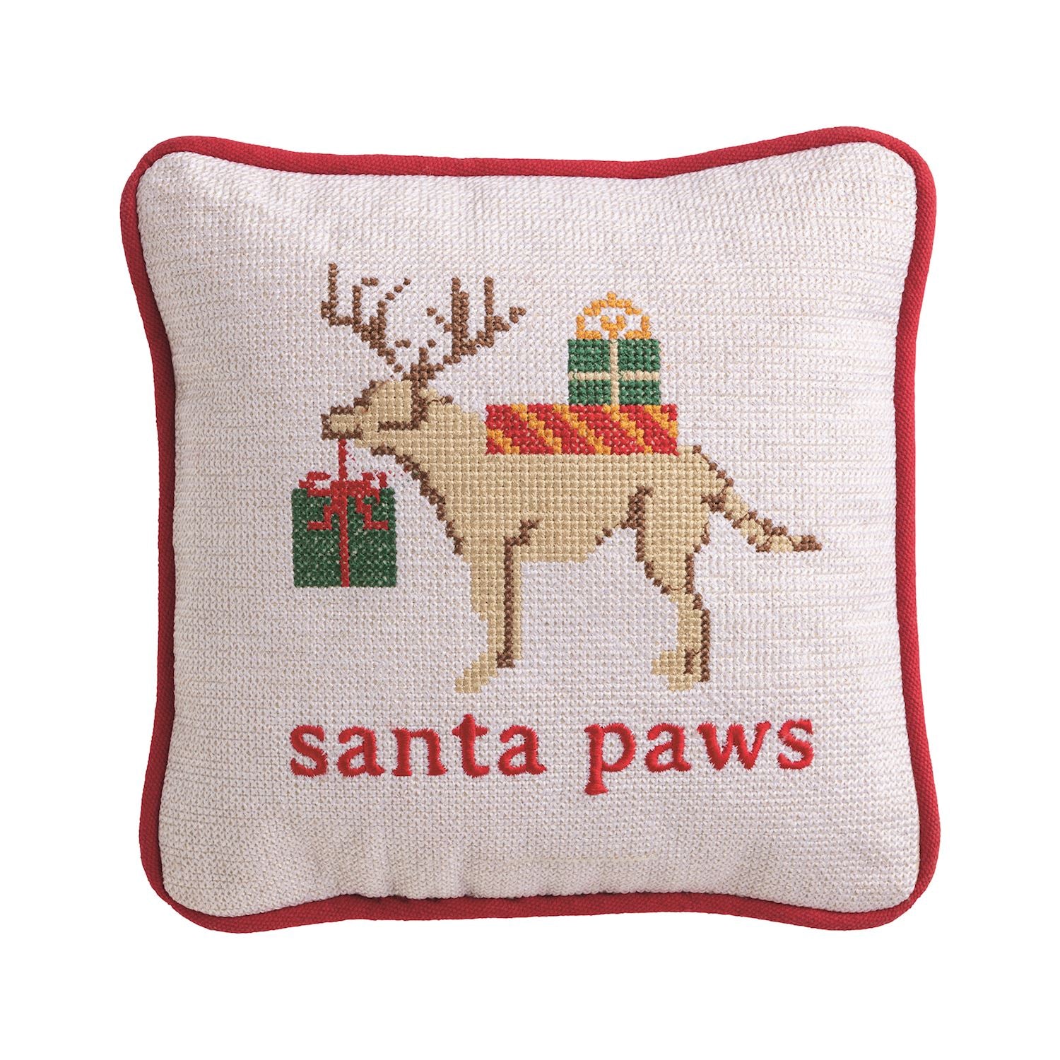 Single Christmas Dog Hooked Wool Pillow By Mud Pie