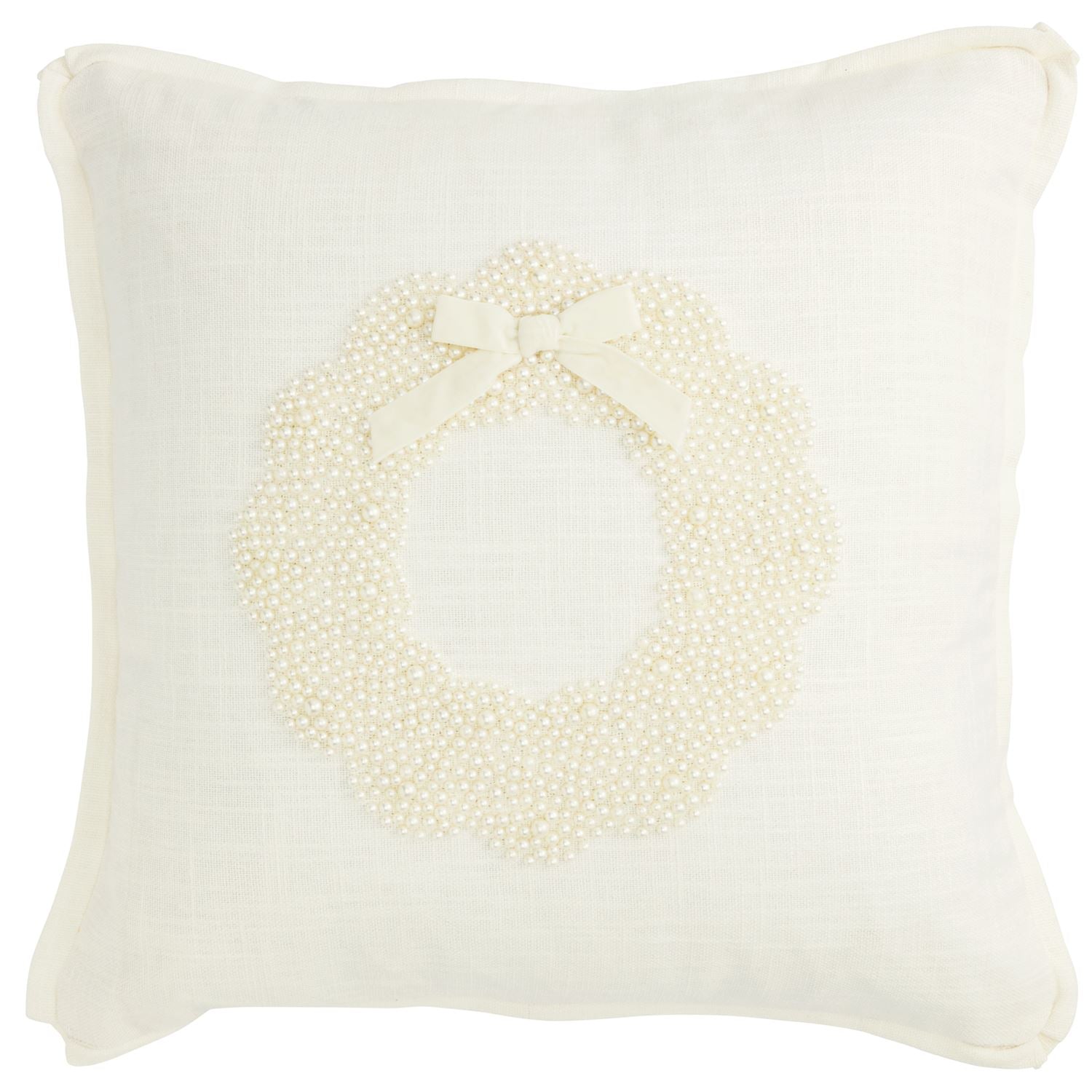 Wreath White Christmas Pearl Pillow By Mud Pie