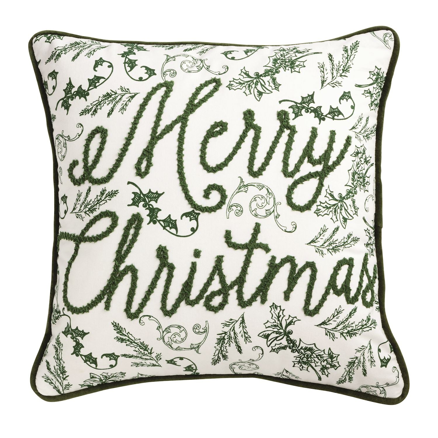 Merry Christmas Green Toile Pillow By Mud Pie