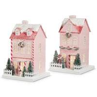 12" LIGHTED PINK PAPER HOUSE - 2 STYLES