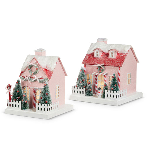 8.25" LIGHTED PINK PAPER HOUSE - 2 STYLES