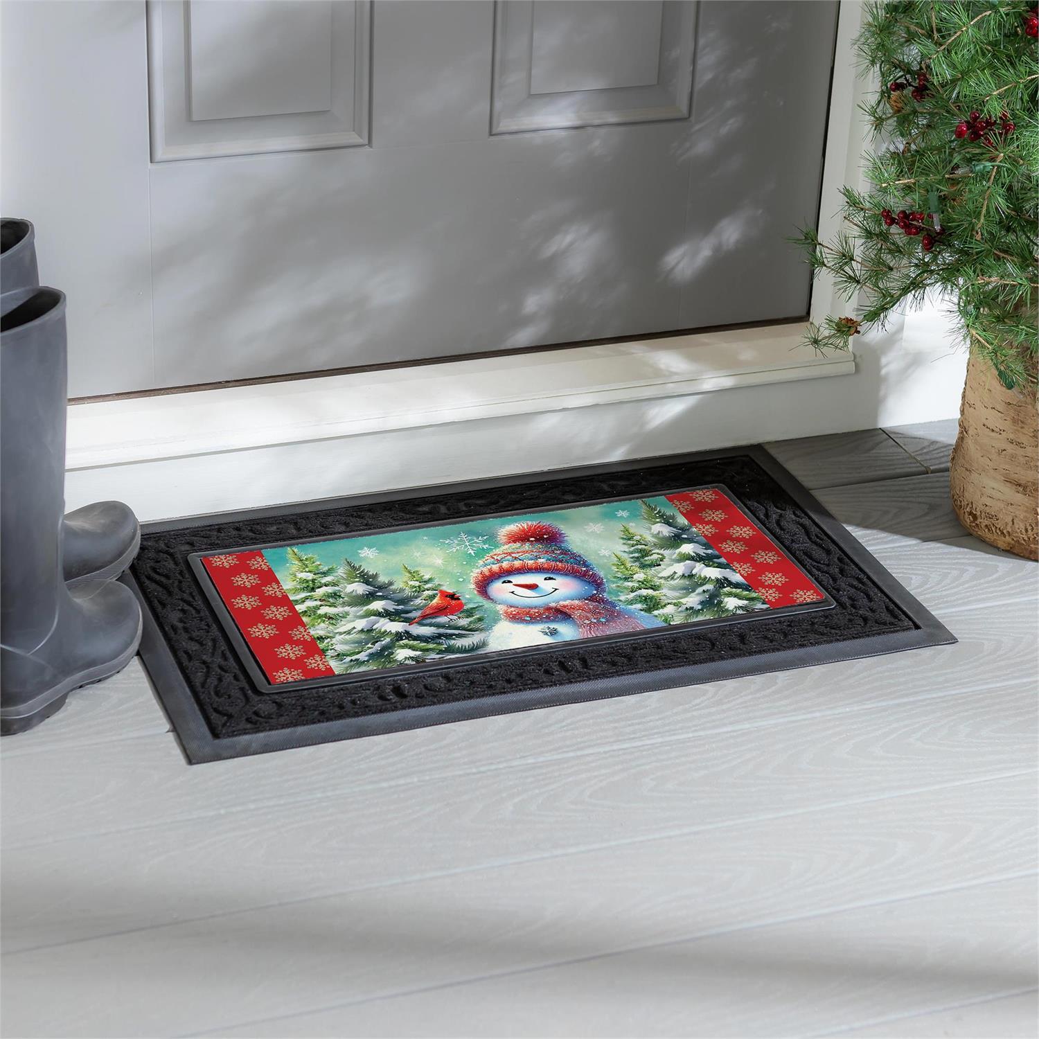 Snowman With Cardinal Friend Sassafras Switch Mat