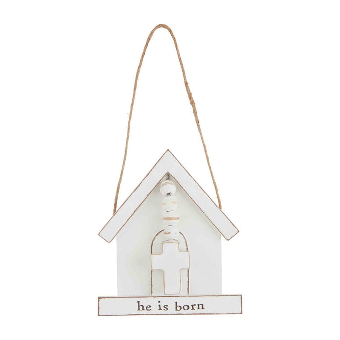 WOODEN CHURCH ORNAMENT - BY MUD PIE