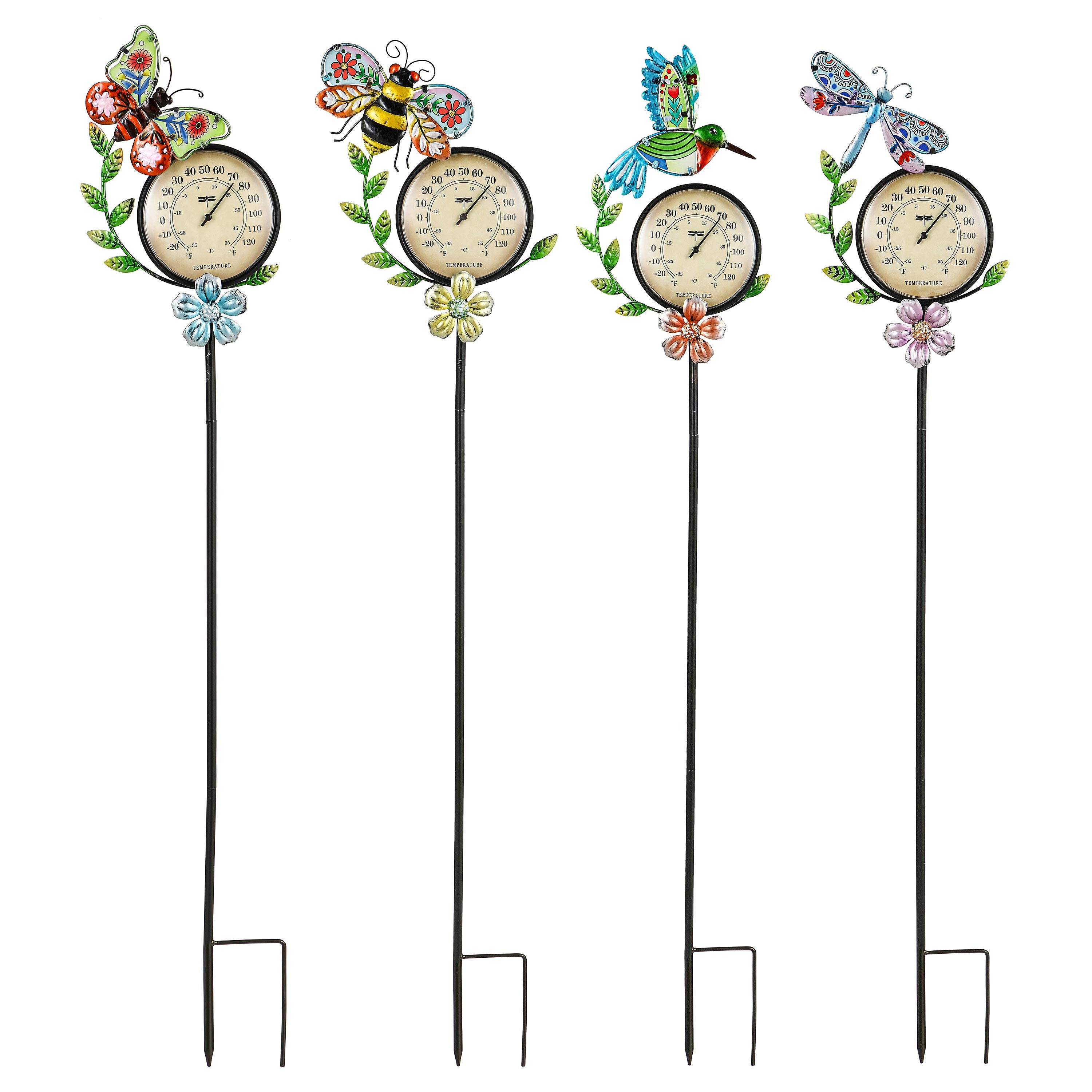 Folk Art Pollinators 36"H Thermometer Garden Stake