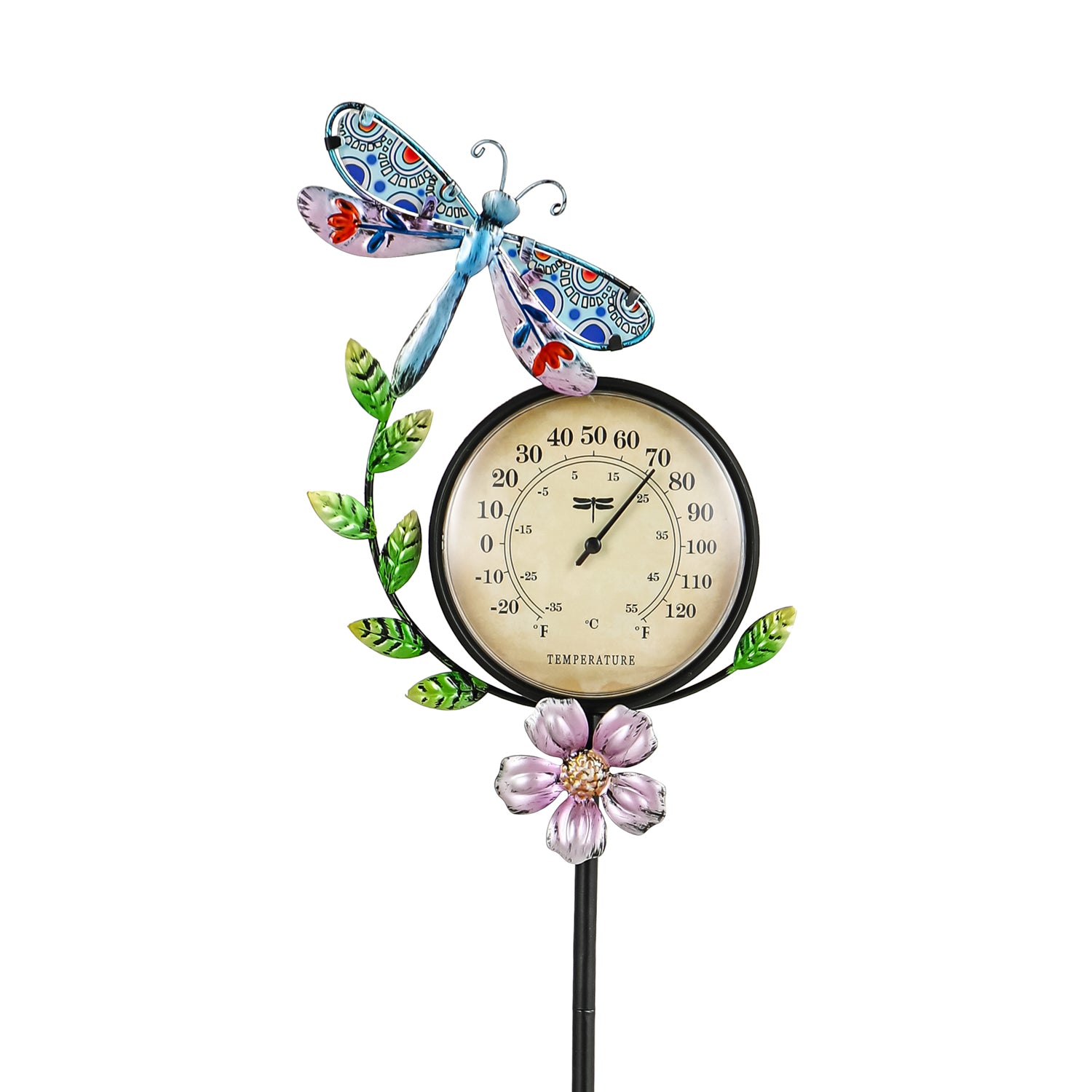 Folk Art Pollinators 36"H Thermometer Garden Stake