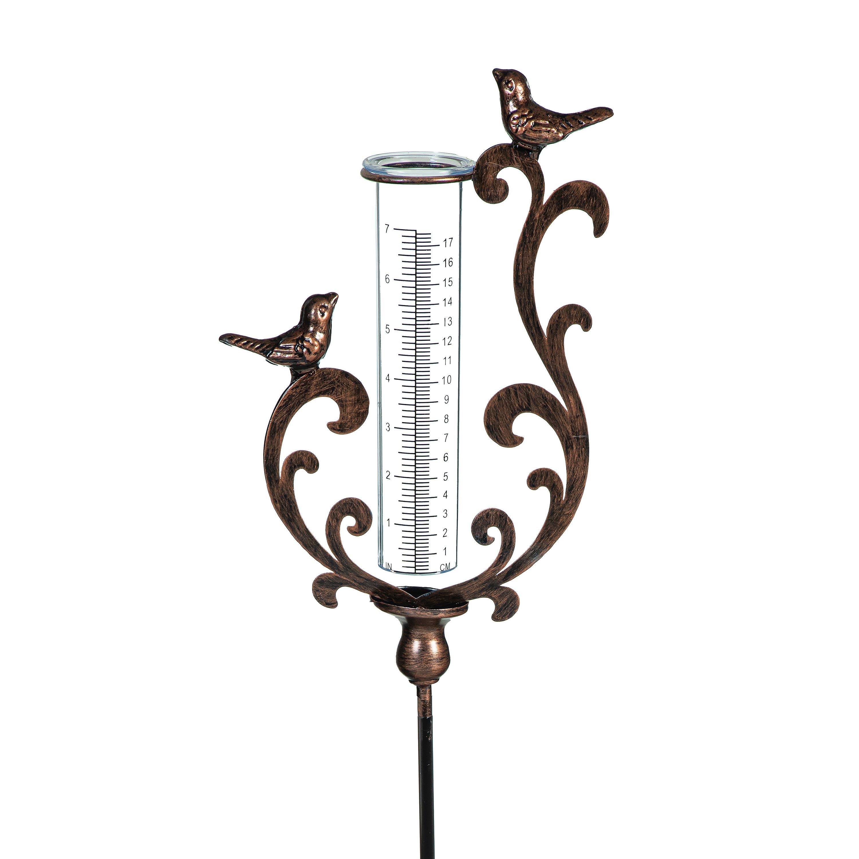 Pollinator Garden Rain Gauge, Bronze Pollinator Rain Gauge Garden Stake, 36"