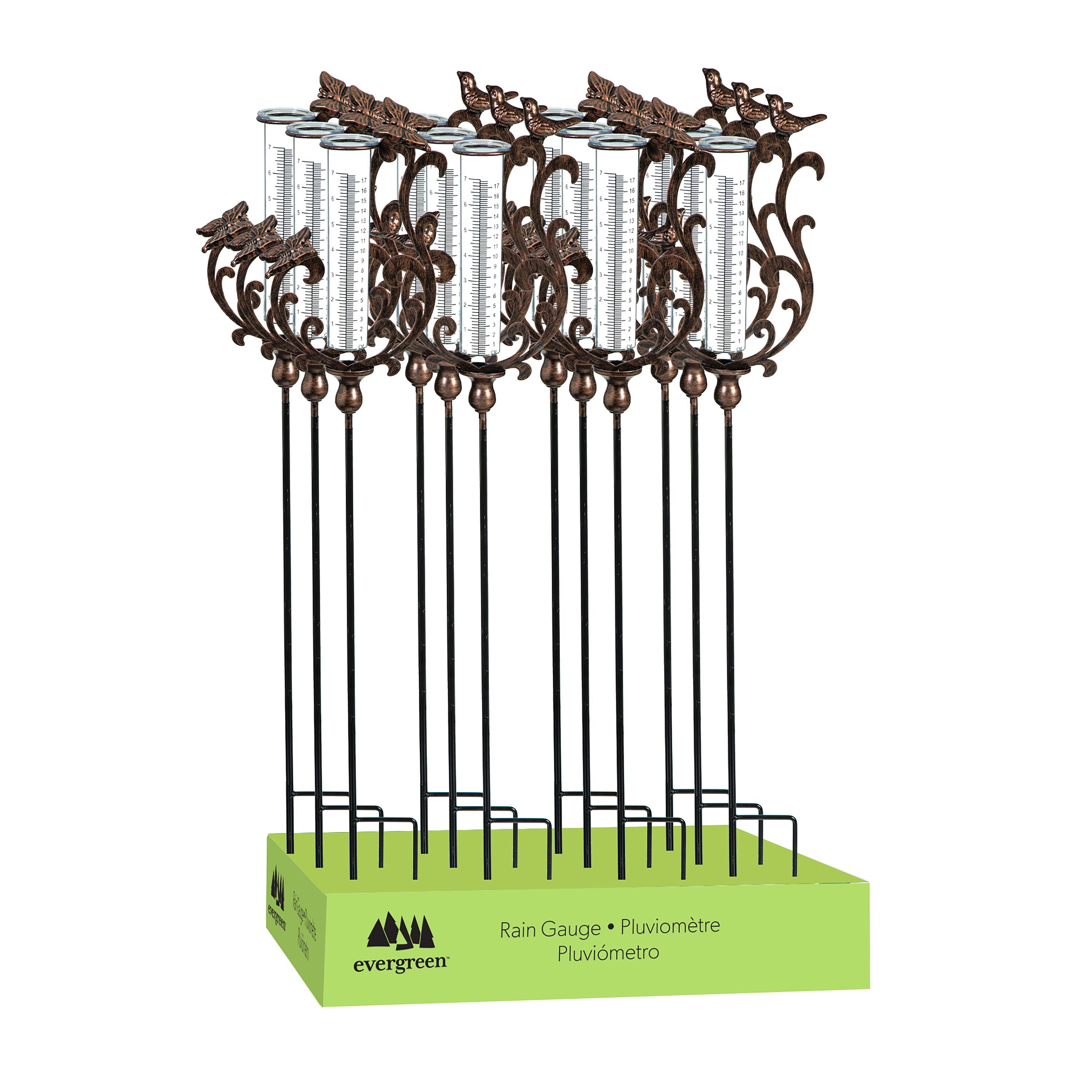 Pollinator Garden Rain Gauge, Bronze Pollinator Rain Gauge Garden Stake, 36"