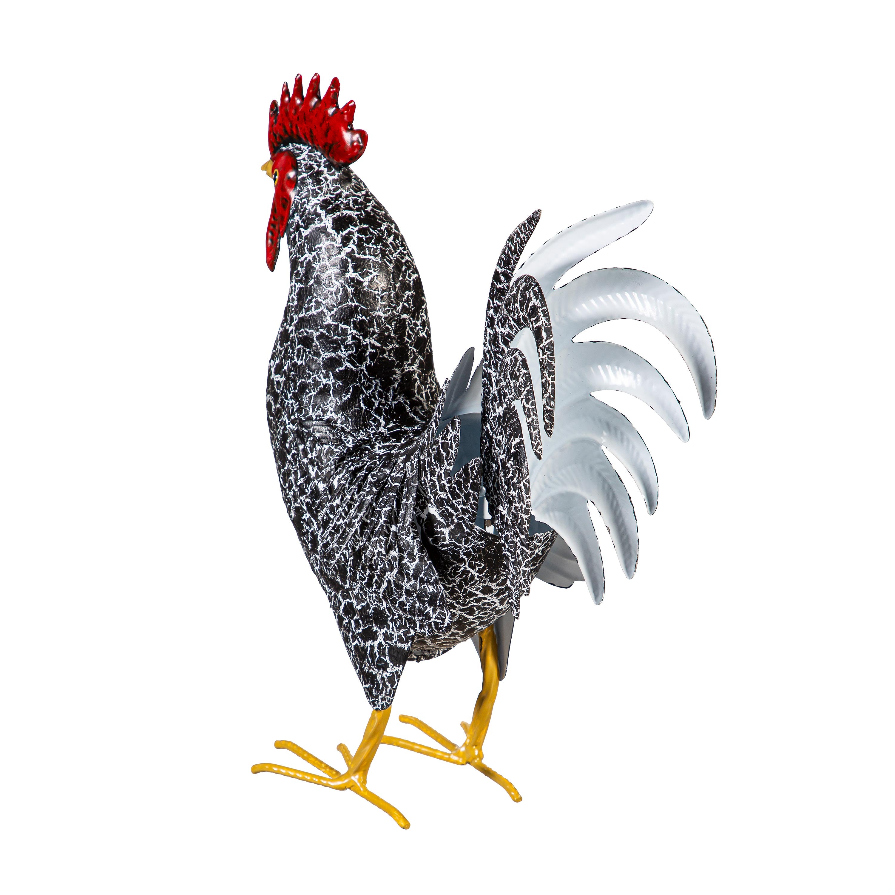 Metal Rooster With Dark Feathers Statue, 14"H
