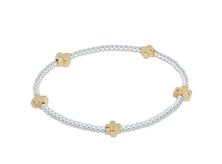 Signature Cross Small 2mm Mixed Metal Bracelet - Gold by enewton