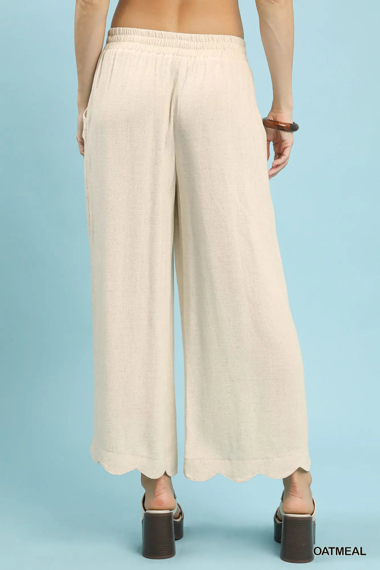 Becka Linen Blend Scallop Hem Wide Leg Pants