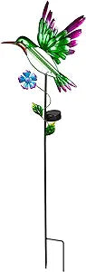 37"H Solar Drip Light Garden Stake, Flying Hummingbird