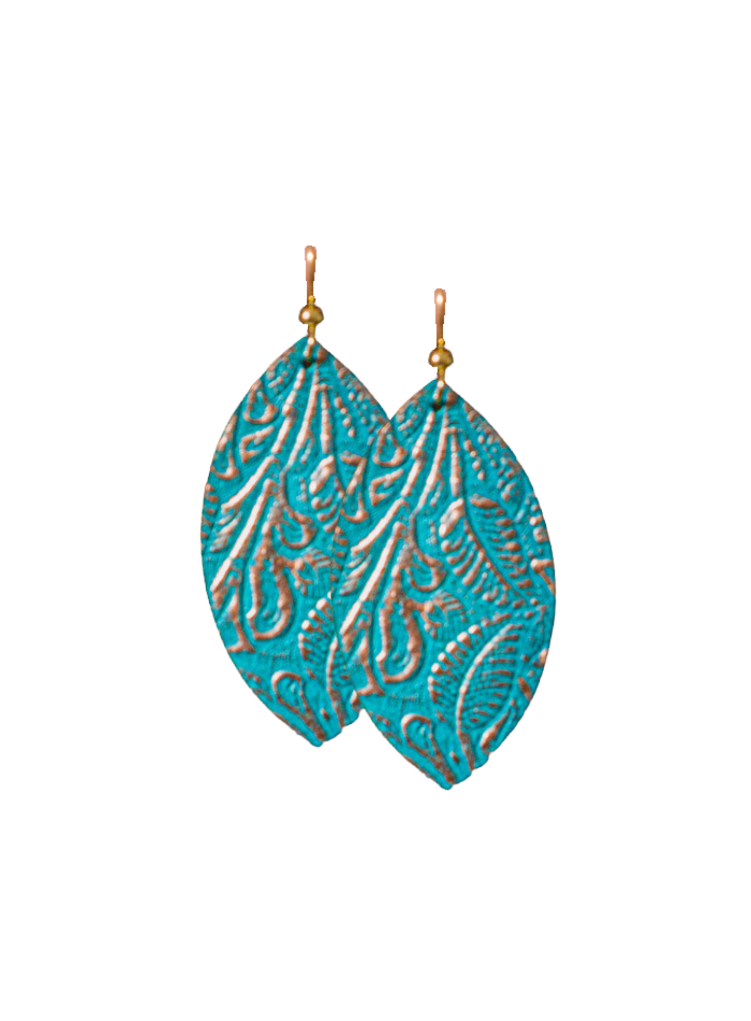 Turquoise Carved Leather Earrings