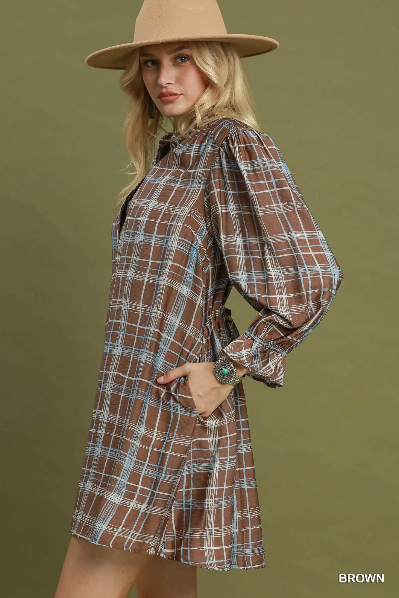 Vera Plaid Ruffle Neck Shift Dress