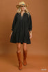 Margot Textured Split Neck Mini Dress - Black with Contrast Cuffs - view 2