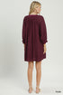 Margot Textured Split Neck Mini Dress - Plum with Contrast Cuffs - view 5