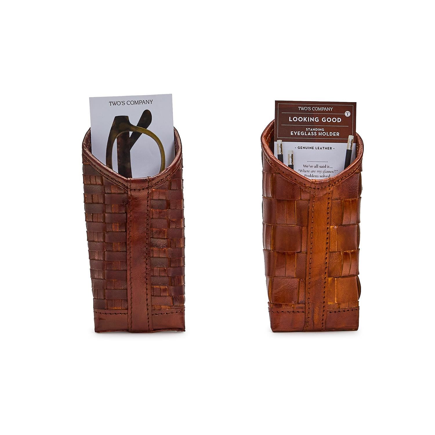 CHESTNUT WOVEN LEATHER EYEGLASS / ACCESSORY HOLDER - A. Dodson's