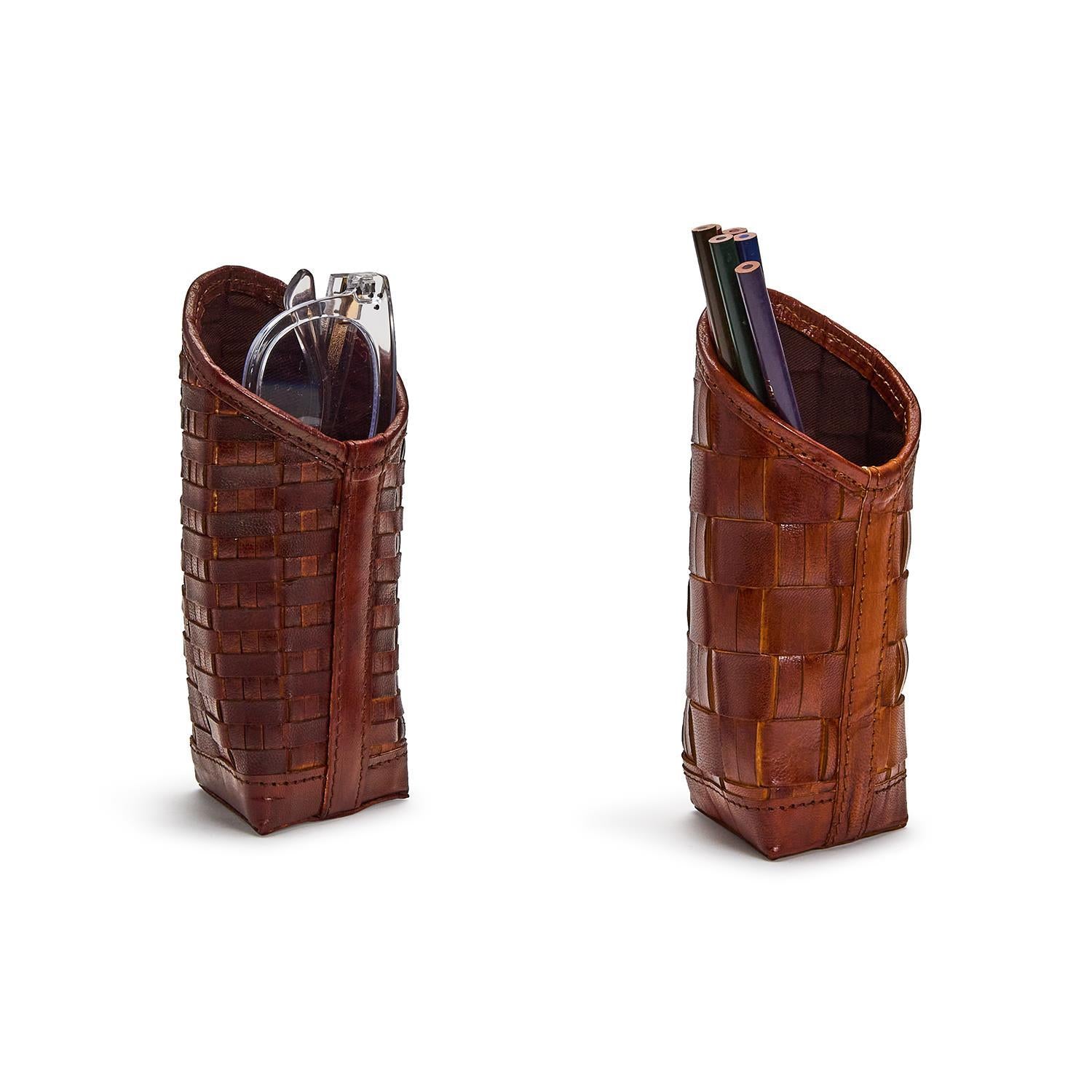 CHESTNUT WOVEN LEATHER EYEGLASS / ACCESSORY HOLDER - A. Dodson's