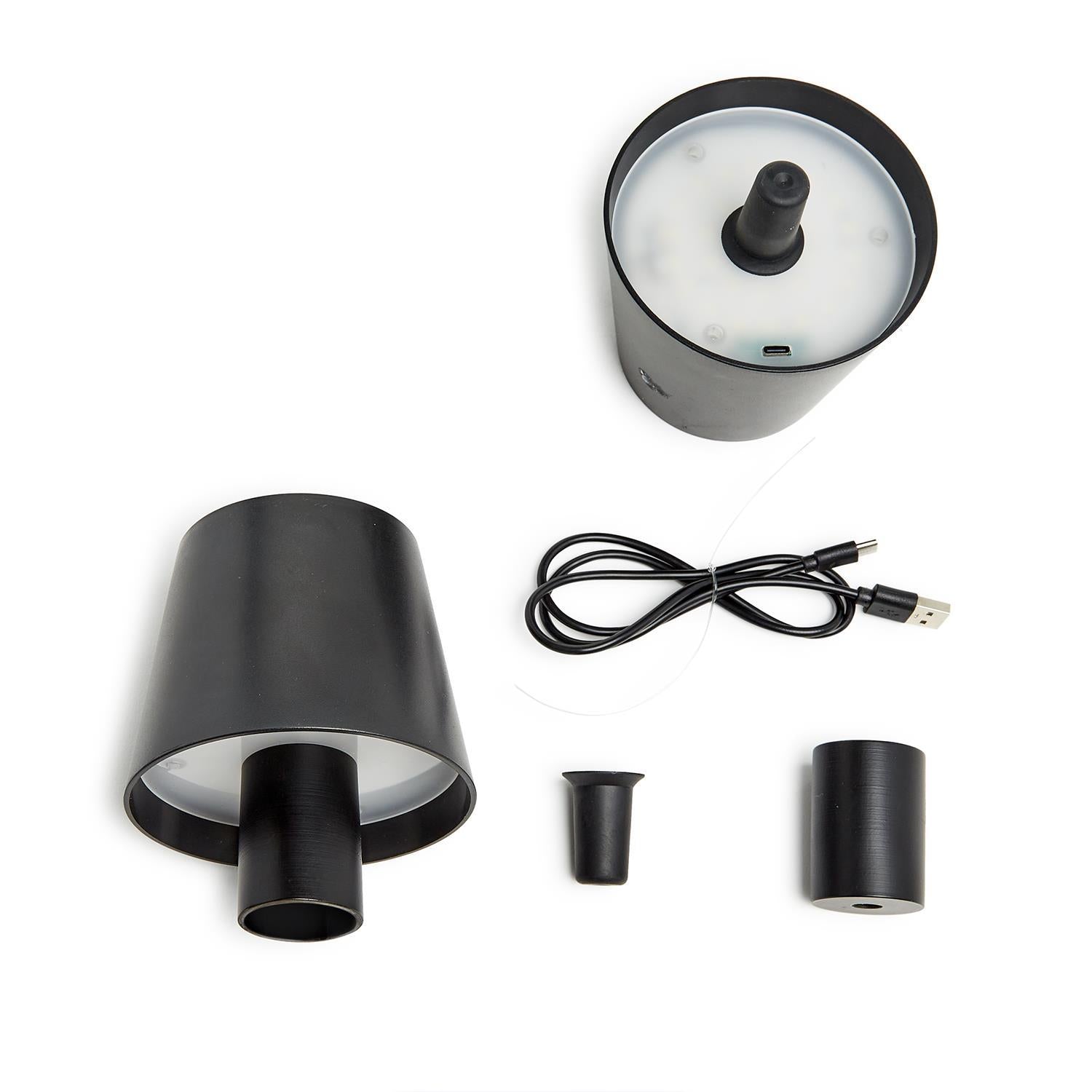 LED Portable Cordless Black Lampshade Bottle Lamp with Stopper Attachment in Gift Box