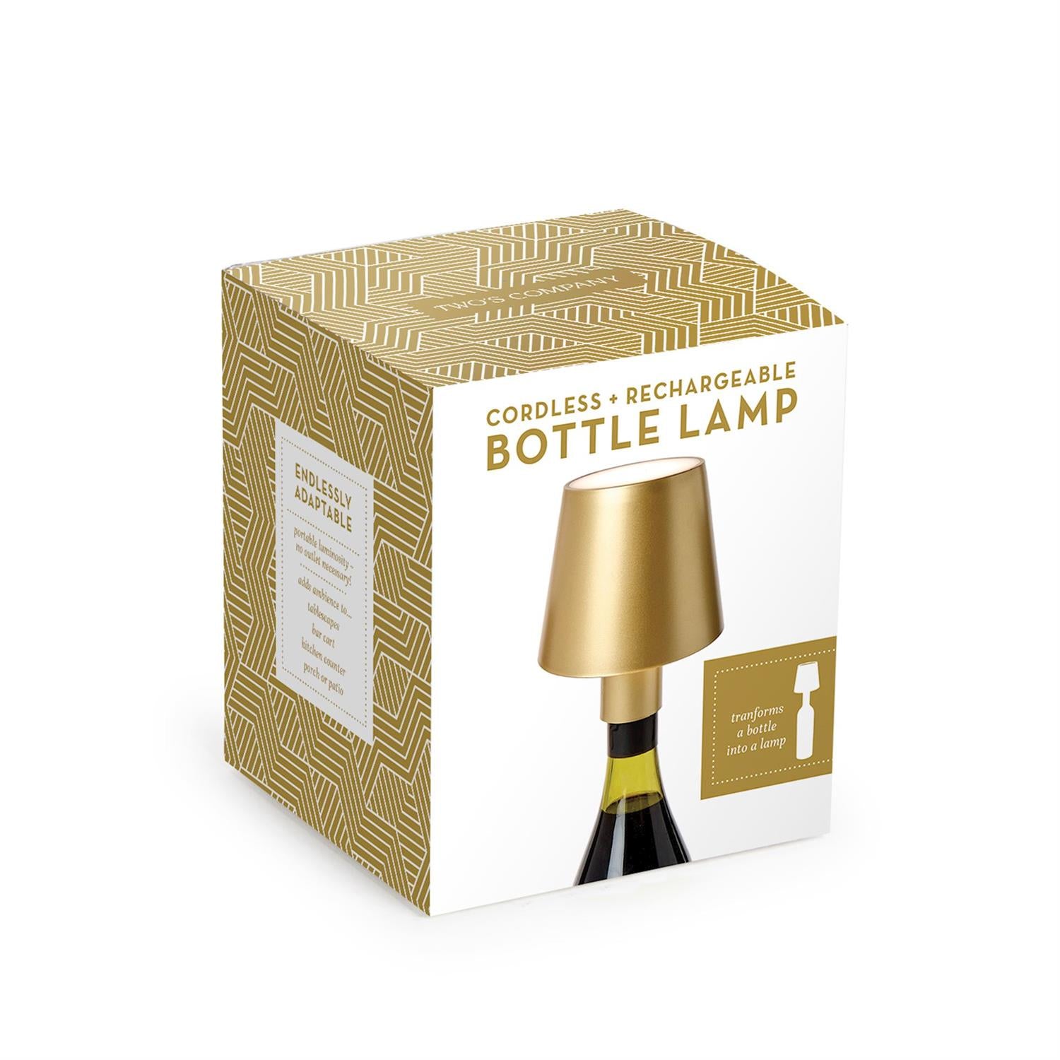 LED Portable Cordless Gold Lampshade Bottle Lamp with Stopper Attachment in Gift Box