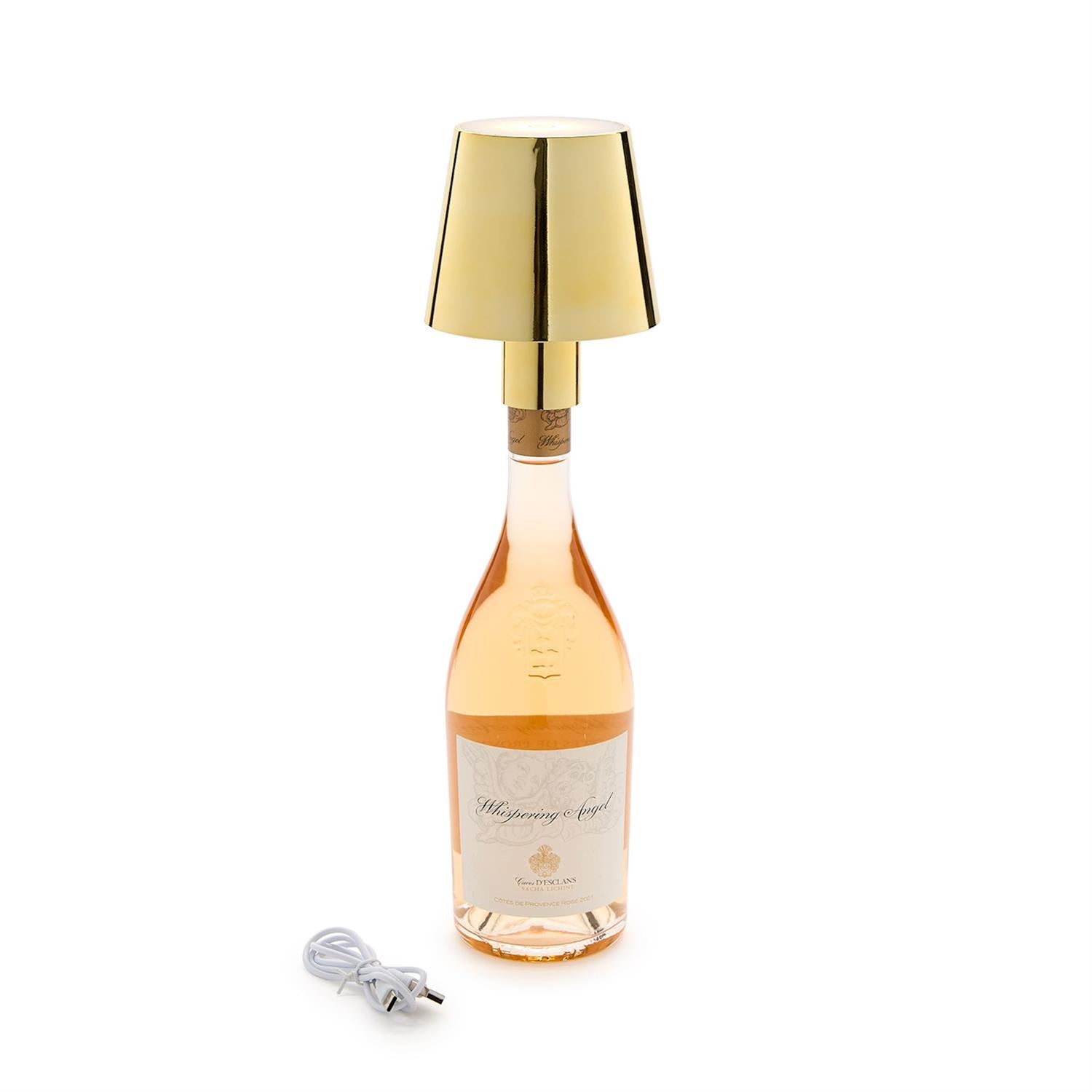 LED Portable Cordless Gold Lampshade Bottle Lamp with Stopper Attachment in Gift Box
