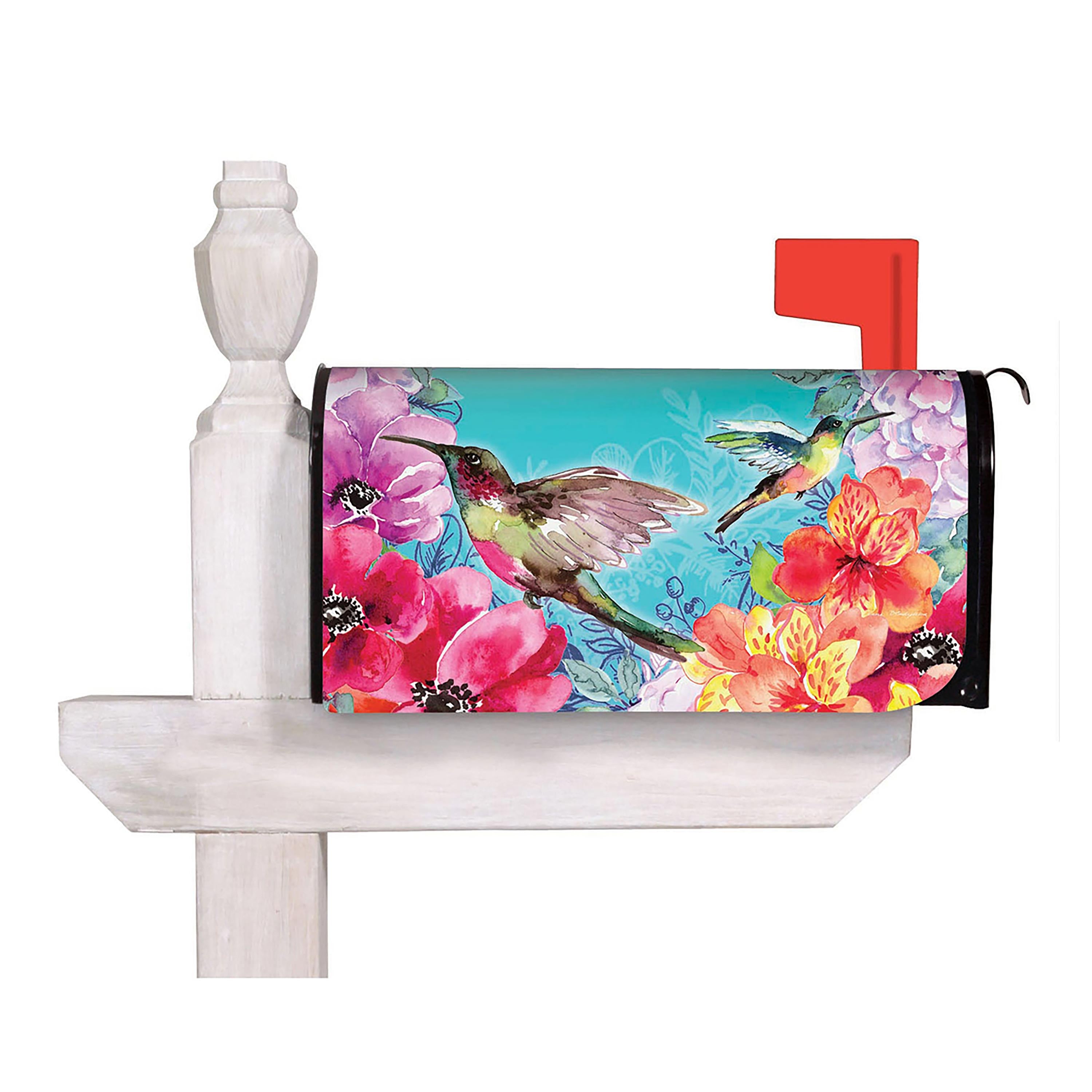 Bright Flowers and Hummingbirds Mailbox Cover