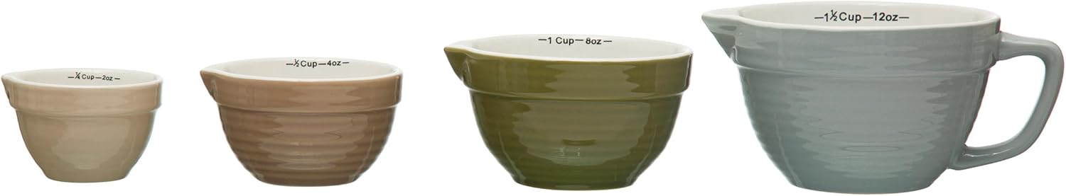 Creative Co-Op Stoneware Batter Bowl Measuring Cups, Set of 4 Sizes, Multicolor