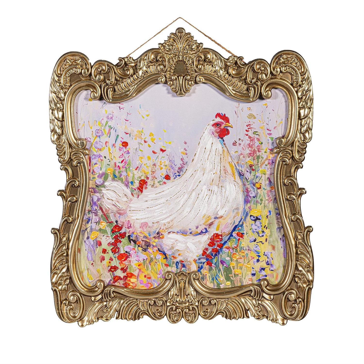 Chicken in Gold Decorative Frame, 20" L x 23" H