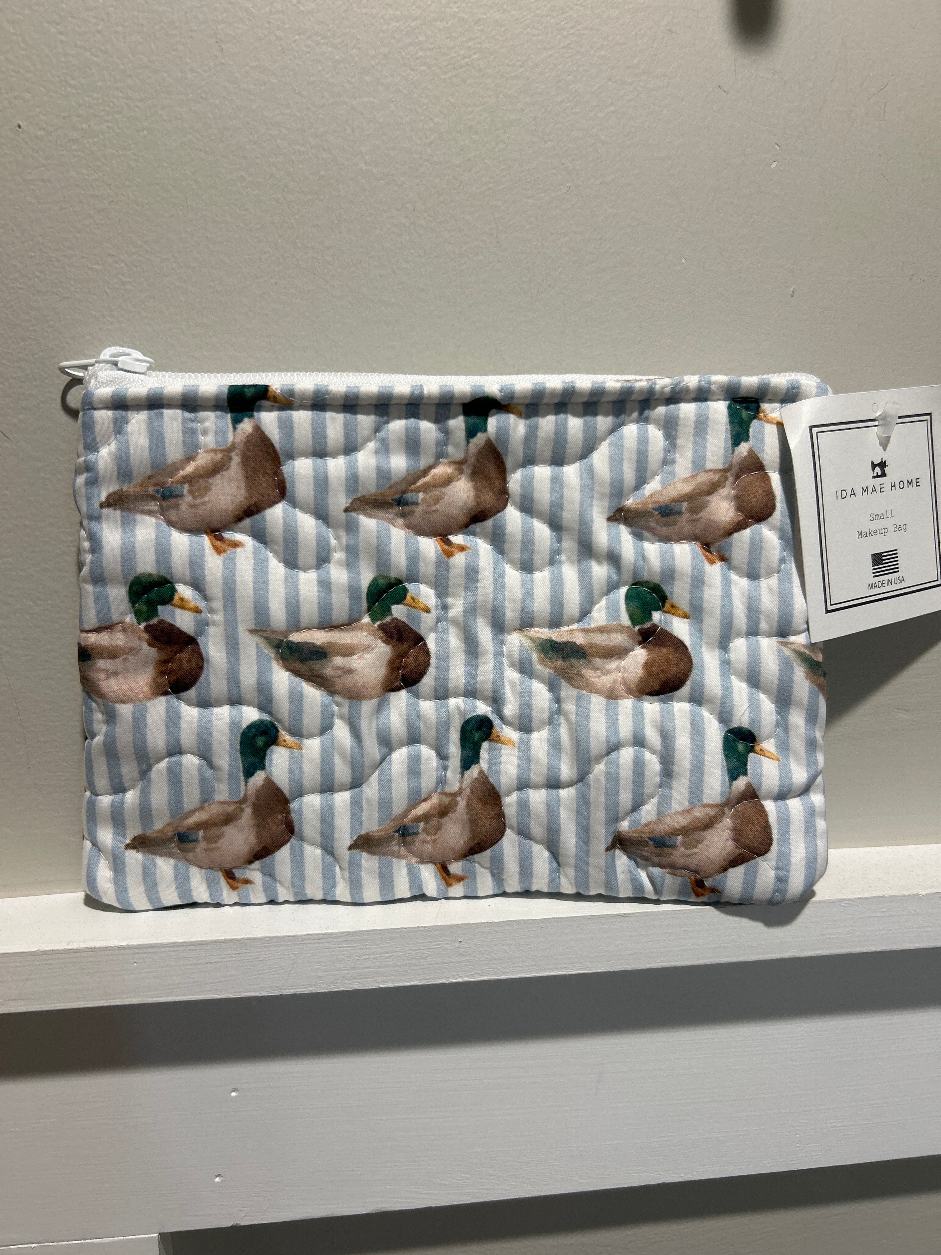 Ida Mae Mallory Ducks Icon Blue Quilted Small Makeup Bag