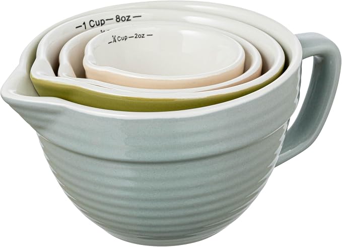 Creative Co-Op Stoneware Batter Bowl Measuring Cups, Set of 4 Sizes, Multicolor