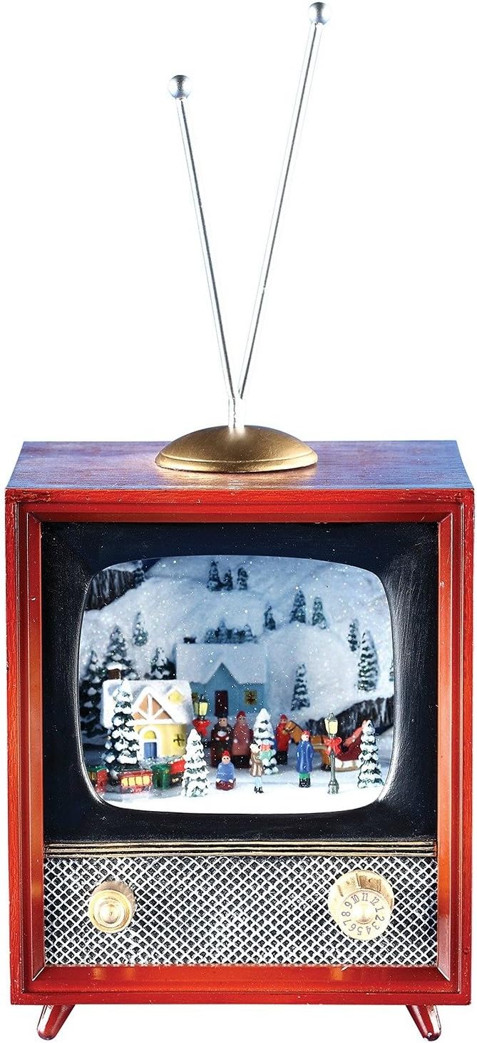 Roman Amusements lighted musical TV Christmas village with rotating train, 5.75 inches tall