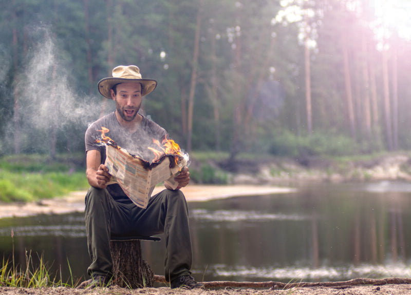 MAN READING NEWSPAPER ON FIRE CARD - A. Dodson's