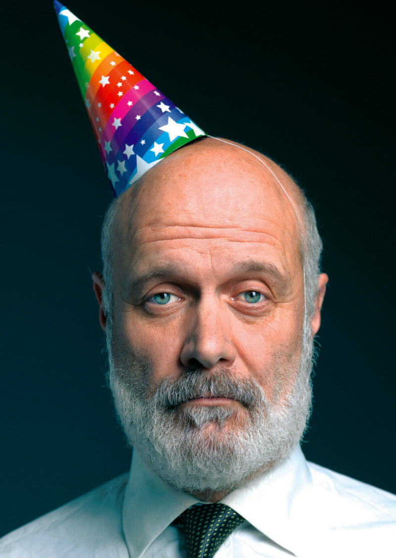OLDER MAN WITH PARTY HAT CARD - A. Dodson's